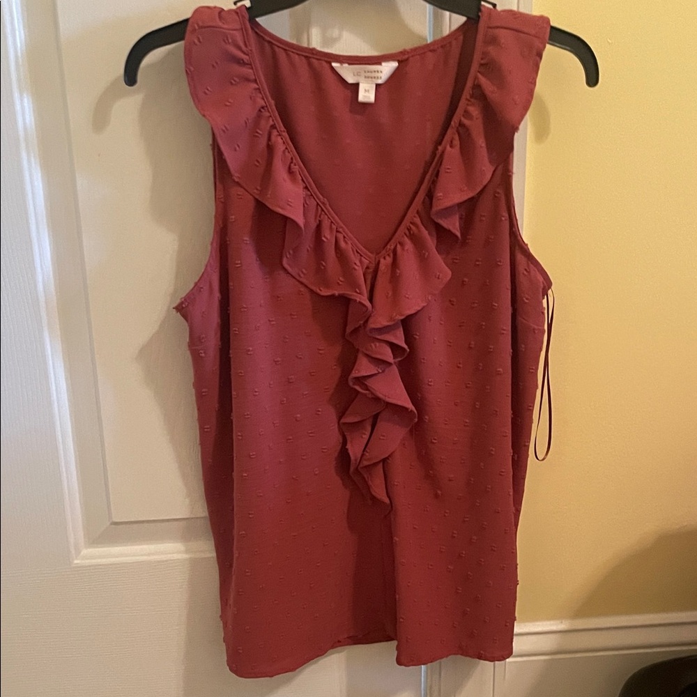 Lauren Conrad Ruffled Sleeveless Top in Dusty Rose